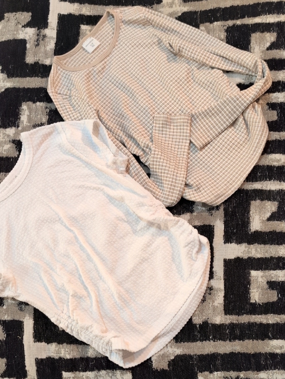 abercrombie kids Pink Long Sleeve Waffle Top with Light Pink Short Sleeve Top